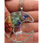 GP Half Moon - Half Moon Shape (2 inch) with Silver color wired and chips tree - Chakra (chain included)
